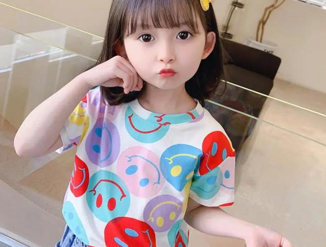 KYII Girls short sleeve summer children Cotton Korean Round-neck Top kyii0172
