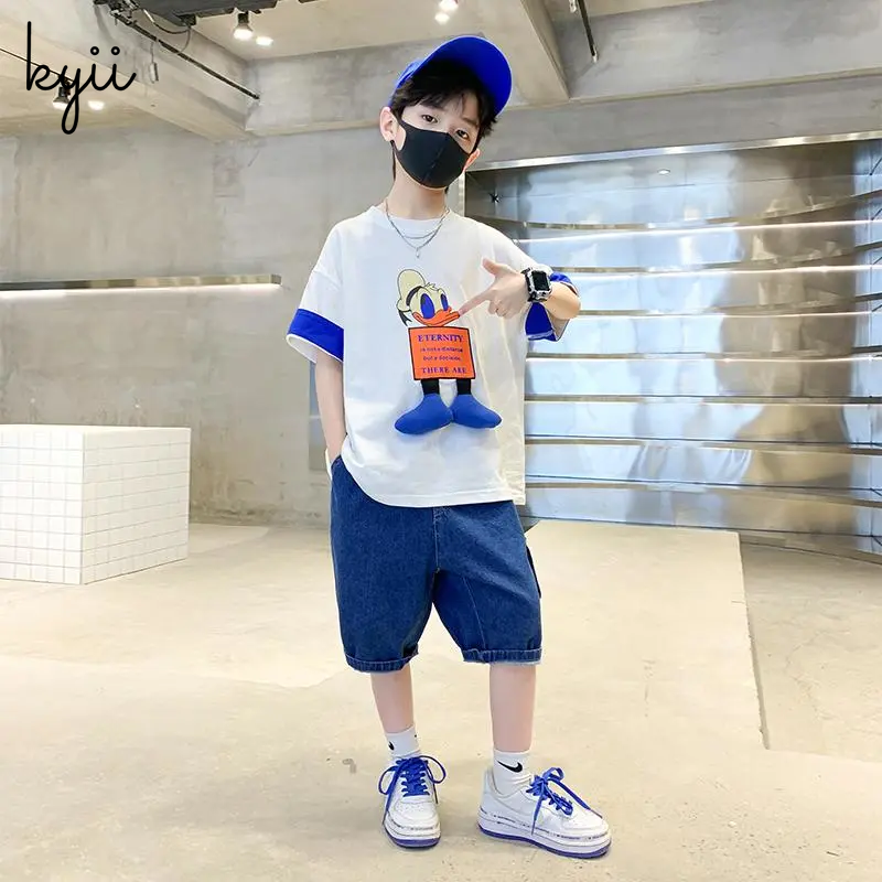 KYII Boys summer Stripe short sleeves Shirt two-piece set kyb021