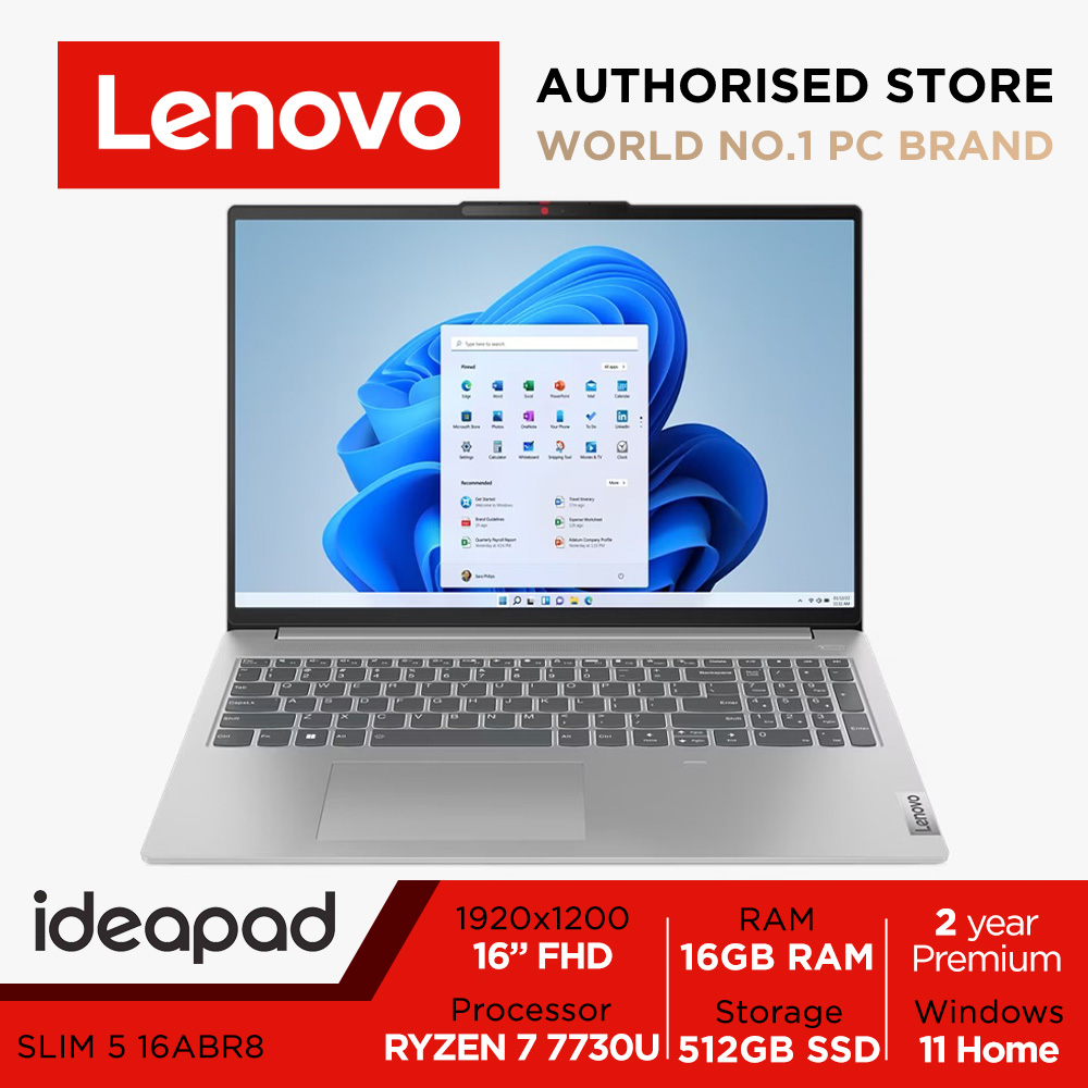 Lenovo IdeaPad Slim 5 16ABR8 | 82XG000XSB | 16" FHD+ (1920x1200) IPS 300nits Anti-glare | Ryzen 7 7730U | Radeon Graphics | 16GB DDR4 | 512GB SSD | Win11 home | 2Y Premium Care