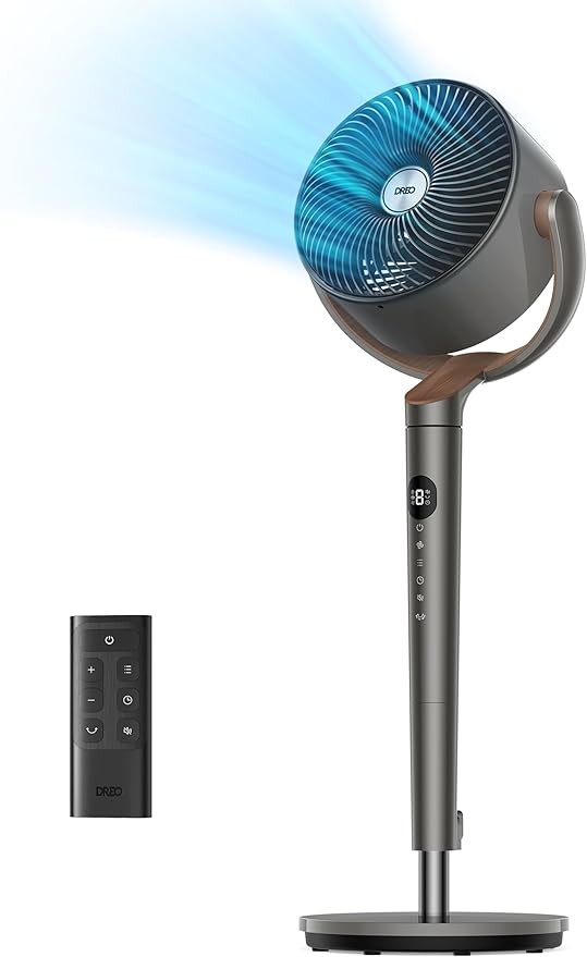 Dreo Fan for Bedroom, 120° Oscillating Standing Fans,Quiet Floor Fan with DC Motor, 85ft Pedestal Fans for Room,8 Speeds, 3 modes, 20dB, 120° Manual Vertical, 35-40" Adjustable Height, 8H Timer,Grey